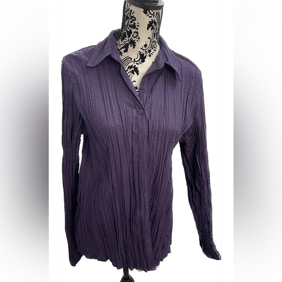 Prism Crinkle Stretch Mock Neck Shirt (Chou Chou - Purple)